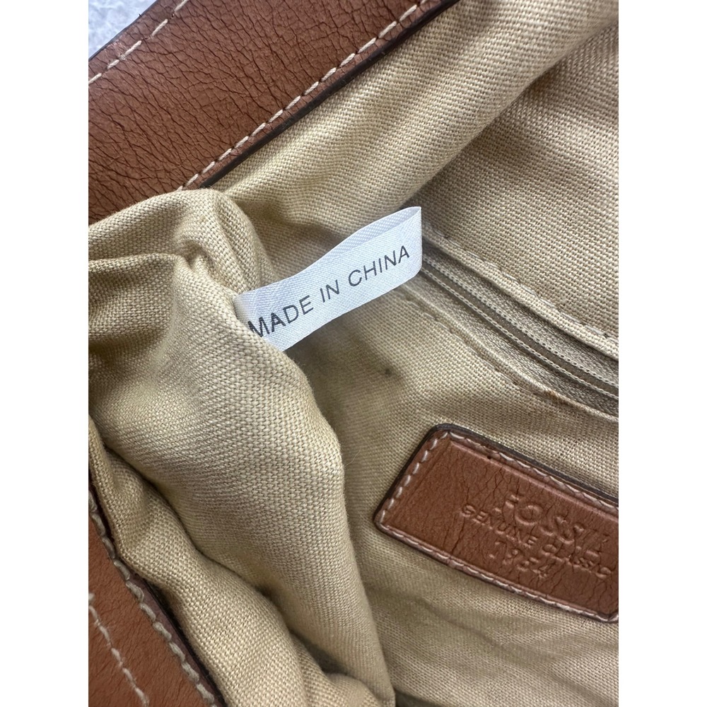 Fossil Floral Print Canvas Handbag Purse Satchel Brown Leather Trim - Picture 10 of 13